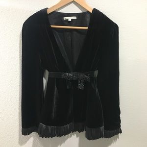 Nanette Lenore Black Velvet/Silk Jacket w/ Fringes
